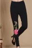 Capris Schwarz Weiß Stickerei Leggings für Frauen Frühling Herbst Böhmische Blumen Sticken Bleistift Hose Ethnische Hose