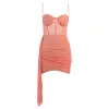 Dress Dresses Female Summer Plus Size Slim Streamer Ribbon Gathering Fork Split Mesh Suspender Dress Cheap Dresses Free Shipping