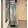Klein ontwerp met riemen en mini-broeken Retro jeans met hoge taille voor vrouwelijke Xia Pittige meisjes Slanke rechte Bell-broek Herfst 240229