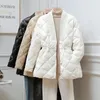 Casacos de Trench das Mulheres Chegada Outono Inverno Mulheres Jaqueta Cor Sólida V-Pescoço Slim Down Algodão Acolchoado Casaco Feminino Chic Quente Parkas Acolchoadas