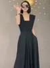 2023 Long Jumpsuits Women Black Trendy Loose Retro Summer Feminine Officelook Sleeveless Simple Elegant Solid Evening Dress 240304