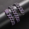 Schwarze, gewehrplattierte 15-mm-Hip-Hop-Kette mit violettem Lab-Diamant und Bling-Prong-Moissanit-Kubaner-Gliederkette