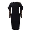 Klänning Autumn Fashion Lace Bubble Sleeve Pencil Dress African Women Elegant ol Solid Long Sleeve Slim and Sexy Tight Dress Women 2024