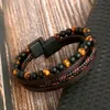 Heren natuursteen lederen armband zwarte steen handgeweven kralen armband sieraden armband cadeau