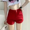 Shorts Red Denim Shorts Women Summer Leisure Simple High midja Hot Sweet Ulzzang Studenter Harajuku Y2K Korean Style AllMatch Fashion
