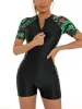 Costume da bagno da donna Rashguard con stampa floreale, intero, a maniche corte, con cerniera frontale, per surf e immersioni