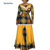 Etniska kläder Bazin Riche Women African Flower Edge Applique Long Dress Party Vestidos Dashiki Tryckklänningar för WY3541