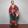 2024 Cover Up Femmes Bohème Maxi Longue Kimono Robe De Plage Mode Vintage Fête Femme longue robe Impression Florale Vneck Sunscree 240301