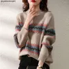 Женские свитера, весенний винтажный жаккардовый пуловер с круглым вырезом в полоску, свободный размер, вязаный свитер