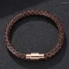 Charm Armband Trendiga armband Kvinnor Män smycken Retro Brown flätat läder armband Rose Gold Color Magnetic Clasp Bangles SP0252Z