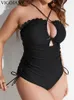 Costumi da bagno da donna VigoJany 2024 Solid Cross Strapped Plus Size Donna Push Up Hollow Costume intero Backless Summer Big Costume da bagno