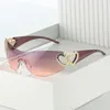 Oversized Double Heart One Piece Women Men Sunglasses Fashion Vintage Brand Design Love Rimless Eyewear Sun Glasses