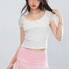 Women's T Shirts Solid Color T-Shirts Cap Sleeve Scoop Neck Lace Trim Tops Bow Front