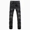 Mode hommes commerce extérieur bleu clair noir jeans pantalons moto motard hommes laver pour faire le vieux pli hommes pantalons décontracté piste Denim