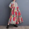 Casual Dresses 2024 Spring And Autumn Korean Edition Loose Large Size Dress Printed Mid Length Art Retro Long Sleeve Clothing Z4701