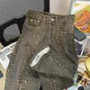 Jeans da donna Retro Primavera Trendy Jeans modello leopardato Pantaloni da donna americani High Street Y2K Pantaloni casual larghi a vita alta stile Harajuku J240306