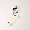 Women Socks Harajuku Cat Pattern Novelty Korean Style Cotton Middle Tube Warm Short Animal Girls