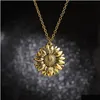 Pendant Necklaces You Are My Sunshine Sunflower Necklaces For Women Gold Open Locket Pendant Long Chain Fashion Inspirational Jewelry Dh623