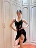 Bühnenkleidung Frauen Latin Dance Wettbewerb Kleid Mesh Bodysuit Schlitz Rock Rumba Tango Performance Kleidung ChaCha DL11413