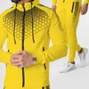 Costume à capuche européen et américain, vêtements de sport en nid d'abeille pour hommes, manteau hexagonal, pantalons décontractés 240219