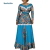 Etniska kläder Bazin Riche Women African Flower Edge Applique Long Dress Party Vestidos Dashiki Tryckklänningar för WY3541