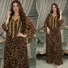 Ethnic Clothing Leopard Diamonds Diamenty luźne damskie sukienka moda muzułmańska damska Jalabiya Ramadan arabska wysoka wysokiej jakości ubrania żeńskie