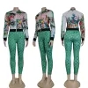 Dragkedja med två stycken byxor Tracksuit Women Set Outfits Fashion Printed Zipper Jacket och Sweatpants Set gratis fartyg