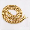 Ketten Männer Kubanische Kette Halskette Edelstahl Schmuck Hochglanzpolierte Hip Hop Curb Link Doppelte Sicherheitsverschlüsse 18 Karat gestempelt 14 mm von 18I Dhyar