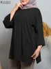 Tops Autumn O Neck 3/4 rękaw Casual Loose Bluzka Zanzea Elegancka solidna koszula Owczesna moda dla kobiet Dubai Turkey Abaya Blusas