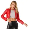 Damenjacken, Damen-Langarmjacke aus Kunstlatex, Wet-Look, glänzendes Lackleder, Revers, verkürzter Mantel, Damen-PVC-Clubwear-Partykostüm