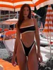 Mulheres Swimwear Bandeau Bikini 2023 Sexy Womens Swimsuit Mini Set Brasil Biquini Black Beach Terno Q240306