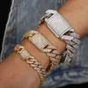 Mode smycken hiphop isad ut 18k guldpläterad koppar cz zirkon kristall lyx miami kubansk länk kedja armband för män kvinnor
