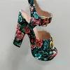 women's sandals with thick heels thick soles, ankle buckles, round toe printed fabric surface buckle, formal dress, casual work, party, matching size 35-42