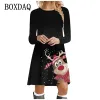 Dress Sweet Cute Cartoon Print Women Dress kawaii Christmas Deer Casual Christmas Dress Autumn New Oversized Long Sleeve ONeck Dress