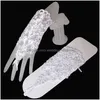 Gants de mariée en dentelle avec appliques de perles, longueur de poignet sans doigts avec ruban, accessoires de mariage, livraison directe, événements de fête, Dhawp