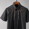 القمصان غير الرسمية للرجال Minglu Black White Mens Beads Golden Golden Short Sleeve Man بالإضافة إلى حجم 4XL Slim Party ذكر