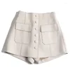 女性のための女性のショートパンツファッションレザースカート2024韓国の渦中ハイウエストポケットシングル胸Aラインパンツレディホワイトカジュアル