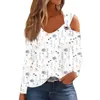 Magliette da donna T-shirt ampia alla moda Manica lunga Anello in metallo Stampa floreale Top casual