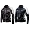 Heren winterpu-jas motorfiets waterdicht cool contrastkleuren klassiek biker leren jas motor herfstjas 240305