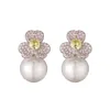 Boucles d'oreilles à clous en Zircon pour femmes, 5 paires, à la mode, fleur, perle, goutte, cadeaux, Bijoux de fête de mariage