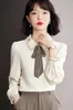 Blouses pour femmes de haute qualité réel S col de poupée en mousseline de soie chemise femme rétro Hong Kong Style Chic haut