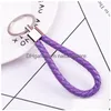 Keychains & Lanyards New Handmade Pu Leather Keychain Braided String Rope Metal Key Ring Woven Cord Chains Holder Diy Jewelry Accesso Dhyuc