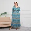 Ethnic Clothing Middle East Muslim Printed Maxi Dress Caftan Dubai Loose Casual Women Arabic Abaya Islamic Ramadan Robe Plus