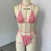 Set BEACHCICILadies Halter Neck Sling Sexy in due pezzi Bikini da donna Plaid rosso Beach Beach Vacation Costume da bagno 2023 Nuovo