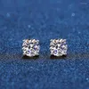 Stud Stud Real Moissanite Earrings 14K White Gold Plated Sterling Silver 4 Prong Diamond Earring For Women Men Ear 1ct 2ct 240306