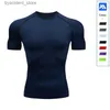 Chemises décontractées pour hommes Vêtements de fitness Vêtements de sport pour hommes serrés à manches courtes T-shirt de course élastique Compression Vêtements de basket-ball L240306