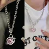 Kedjor kpop rosa hjärthänge halsband punk glänsande strass stjärna asymmetrisk kedja för kvinnor hals y2k smycken