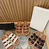 Womens Summer Moccasins tofflor Slides Ladies Casual Vintage Designer Sandaler Platform Loafers Beach Leather Slipper 35-42 med låda