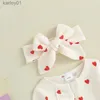 Footies Newborn Baby Girl Valentines Day Outfit Ruffle Heart Long Sleeve Footie Romper Waffle Bodysuit Headband Set YQ240306