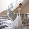 Robe de Mariee Spaghetti sexy batte de plage robes de mariée sirène broderie applique en dentelle robe nuptiale sans dossier